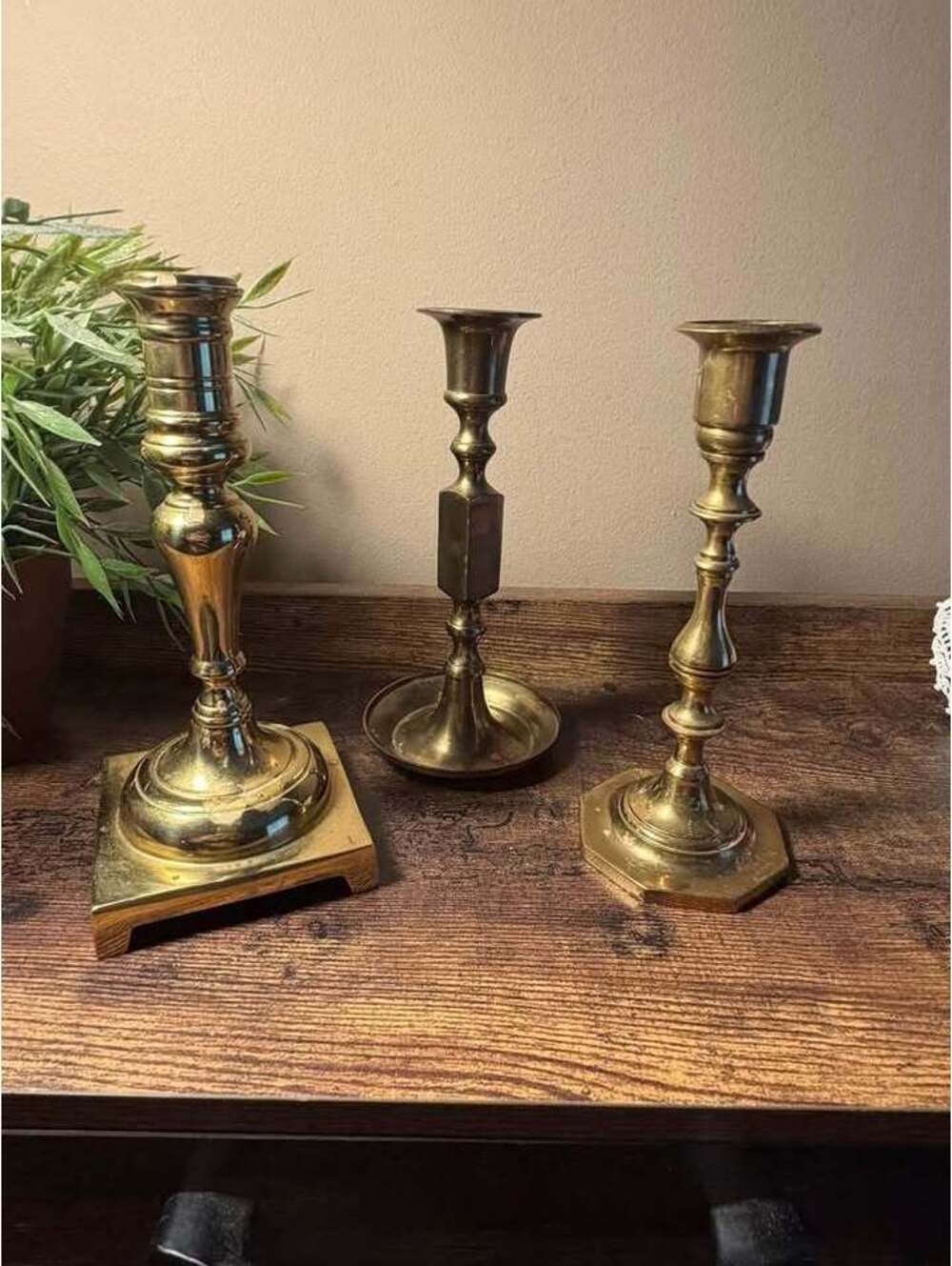 Set of 3 Vintage Brass Candlestick Holders